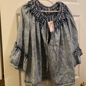 FP ~NWT denim flowy indigo washed top